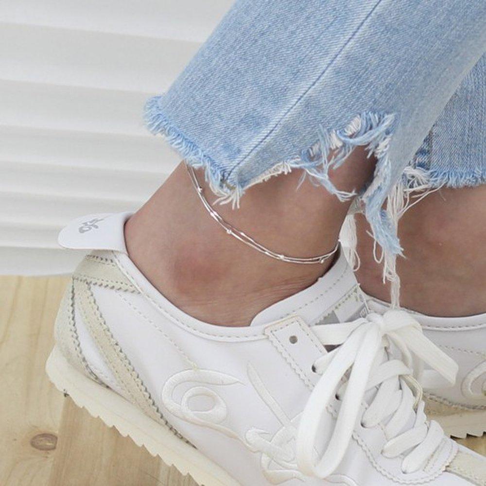 Hermosa J A018 Silver 925 Silver Anklet Silver Anklet Daily Women's Layered Silver Ball Anklet Two-Line Anklet
