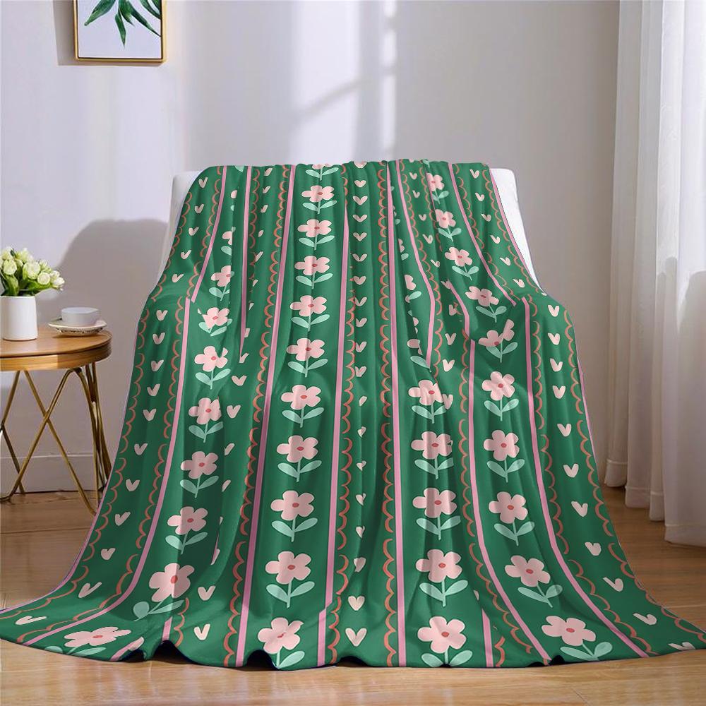 Moss Petal Stripe Flannel Blanket Warm Soft Halloween Christmas Couch Warm Cozy Decorative Decor Gift for All Season