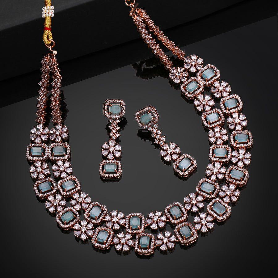 Uimitor set de colier cu piatră verde mentă Estele placat cu aur roz CZ pentru femei