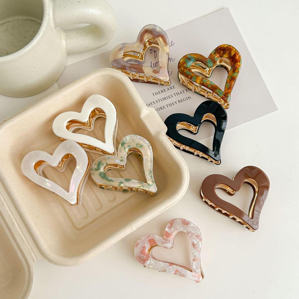 Clips de păr inimă retro coreean - Clips rechin pentru coc voluminos vintage pentru femei, accesoriu de păr high-end