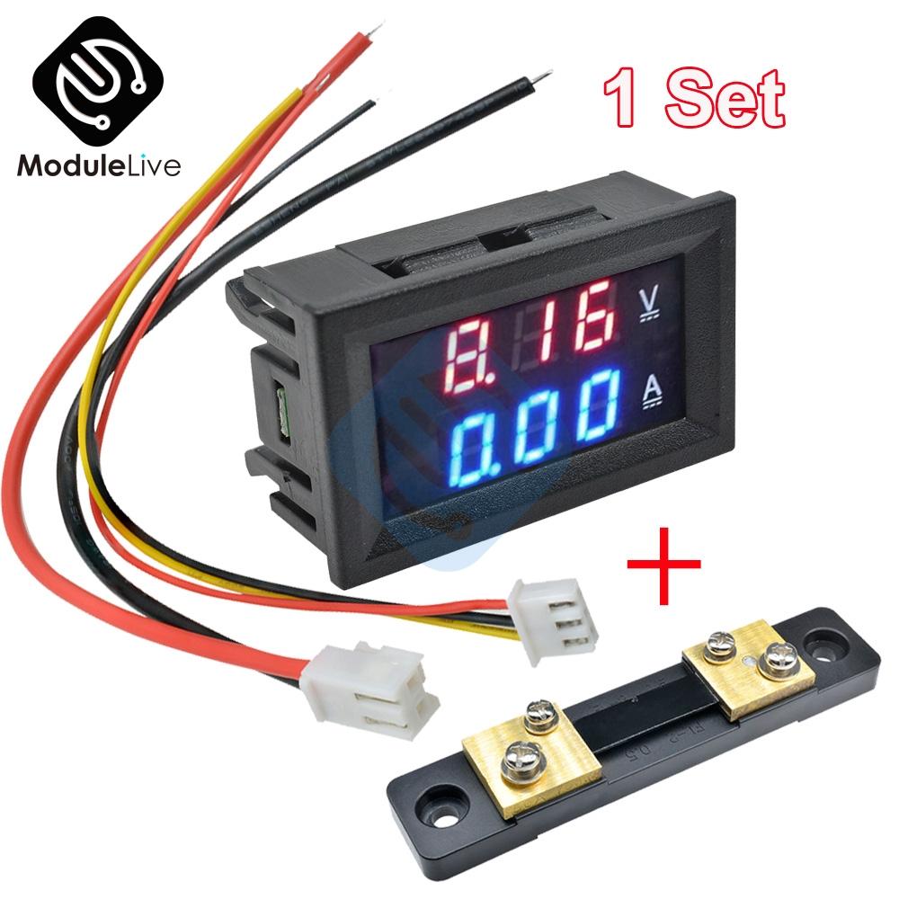 DC 100V 50A Voltmeter Ammeter Blue+Red LED Amp Dual Digital Volt Amp Meter Gauge+50A75mV FL-2 50A Shunt Voltmeter Car Module