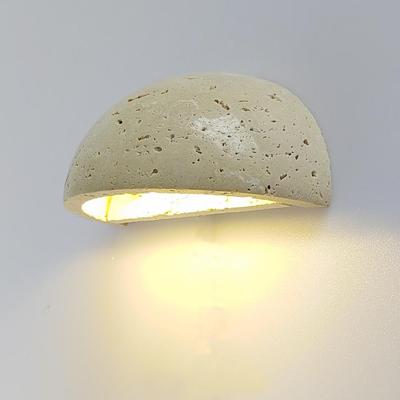 Retro Semicircular Yellow Travertine LED Wall Lamp - Japanese Wabi-Sabi Style Bedside Sconce