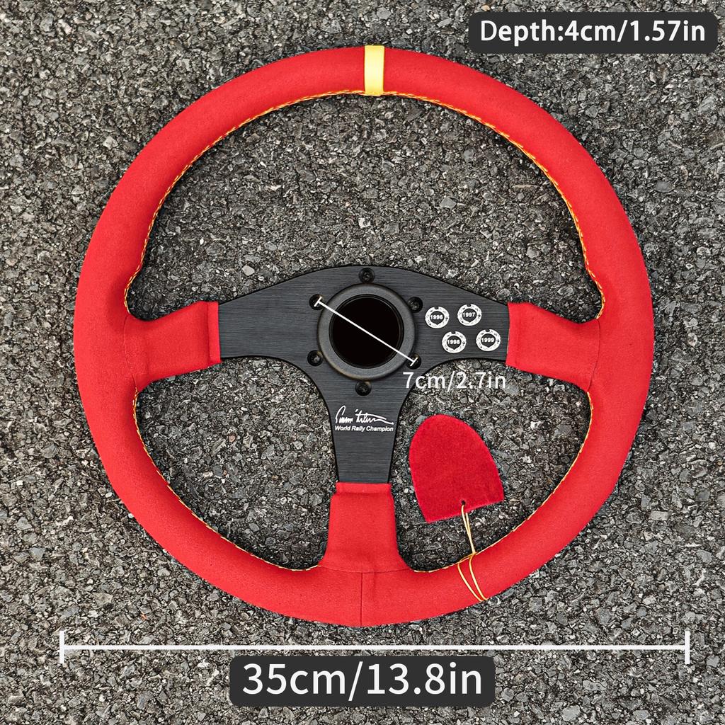 JDM Modified Style Suede Steering Wheel 14inch Flat Dish Racing Tuning Steering Wheel for Universal