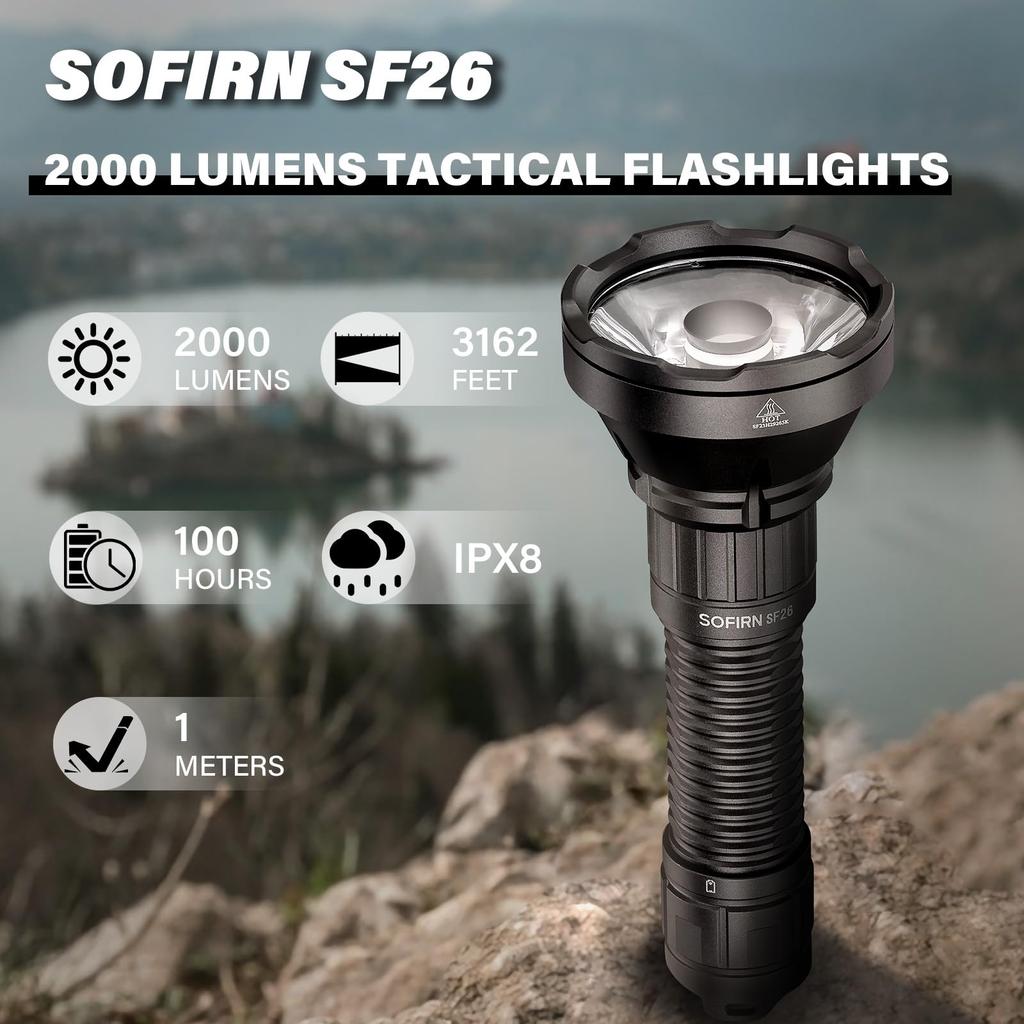 sofirn SF26 LED Handheld High 2000 5 Modes of IPX8 Ideal for Disaster Power and Also for Hiking and Camping Flashlight, Powerful, Military-Grade,