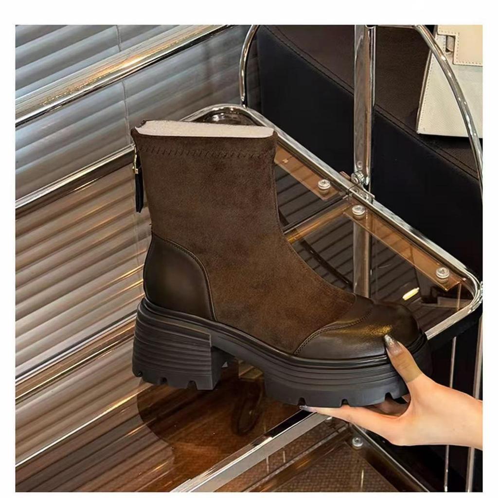 British Style Retro Thick Heel Martin Boots Women's 2025 New Small Height Increase and Thin Elastic Thin Boots