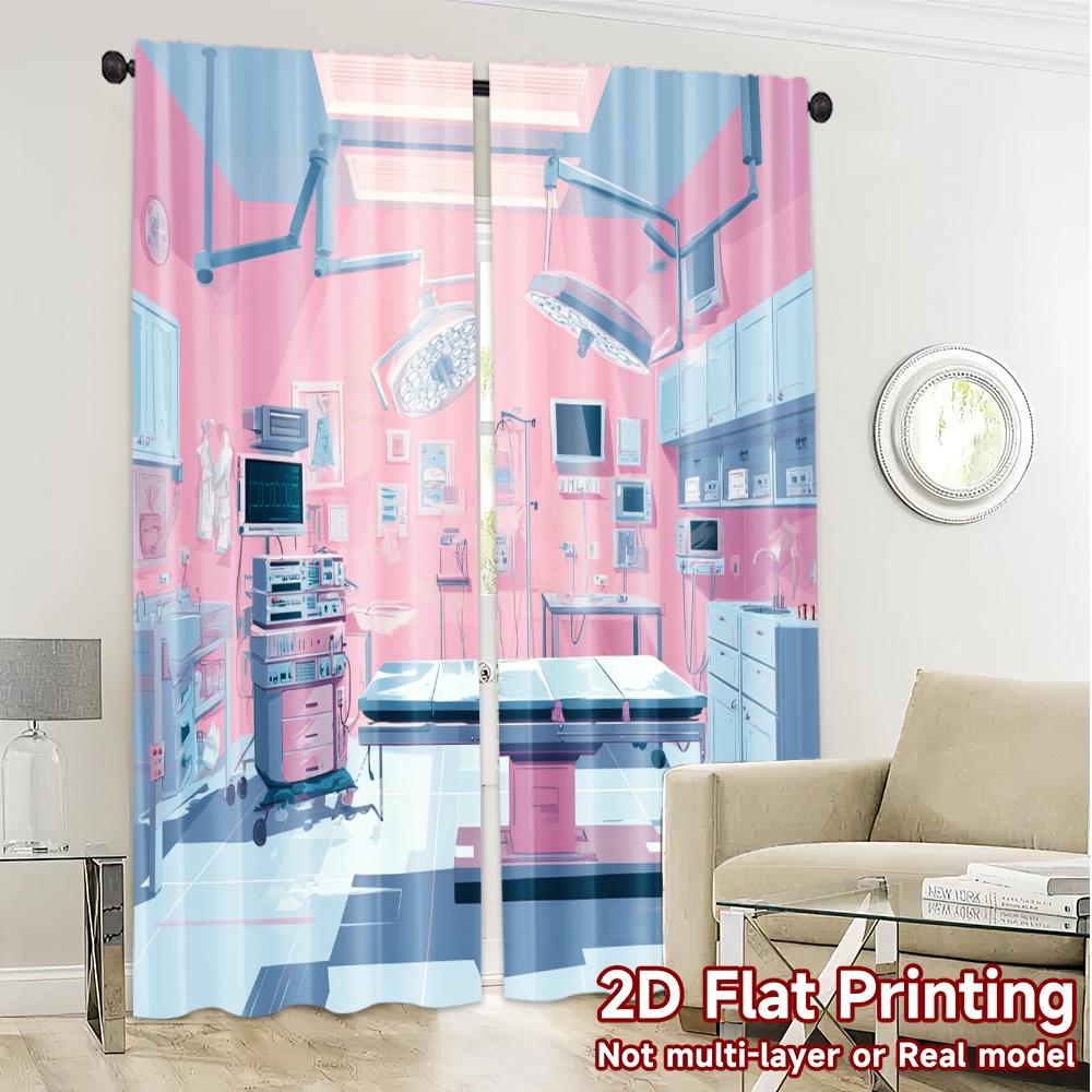 2pcs   2D FLAT PRINTING Curtains (Without Rod) Operating Room Light Filtering Chic Curtains Versatile Polyester Curtains All