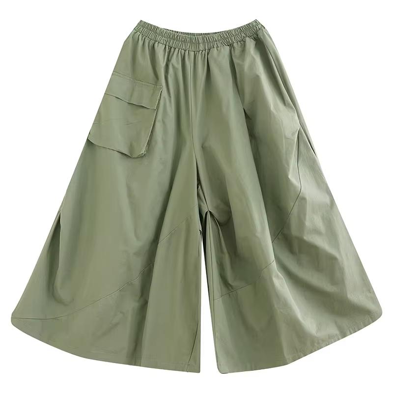 

XITAO свободные однотонные брюки длиной до щиколотки с эластичной резинкой на талии, новые осенние женские брюки с асимметричными карманами в стиле пэчворк GMM1098 One Size армия зеленый