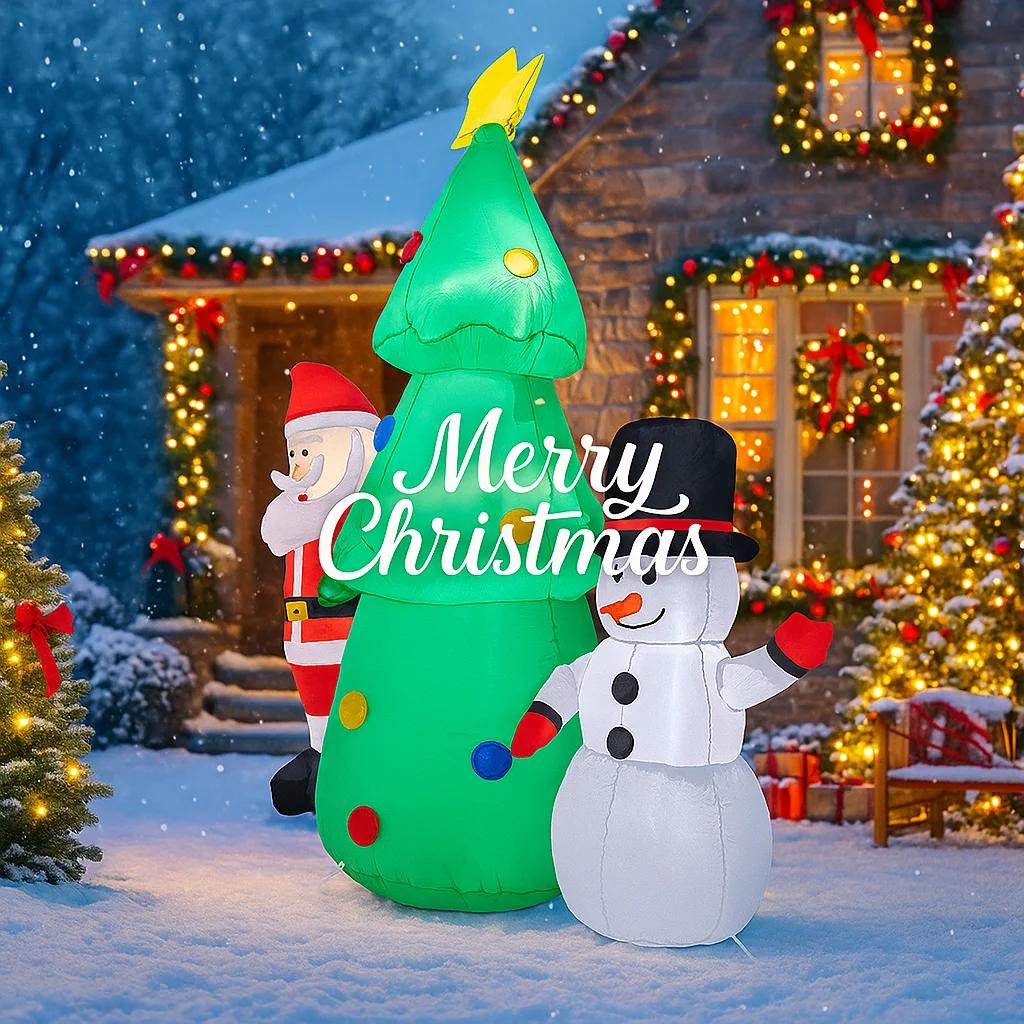 4.92FT Christmas Inflatable Toys LED Set Santa Claus Tree Snowman Supplies Home Ornament Festive Gift Xmas Yard  Decoration