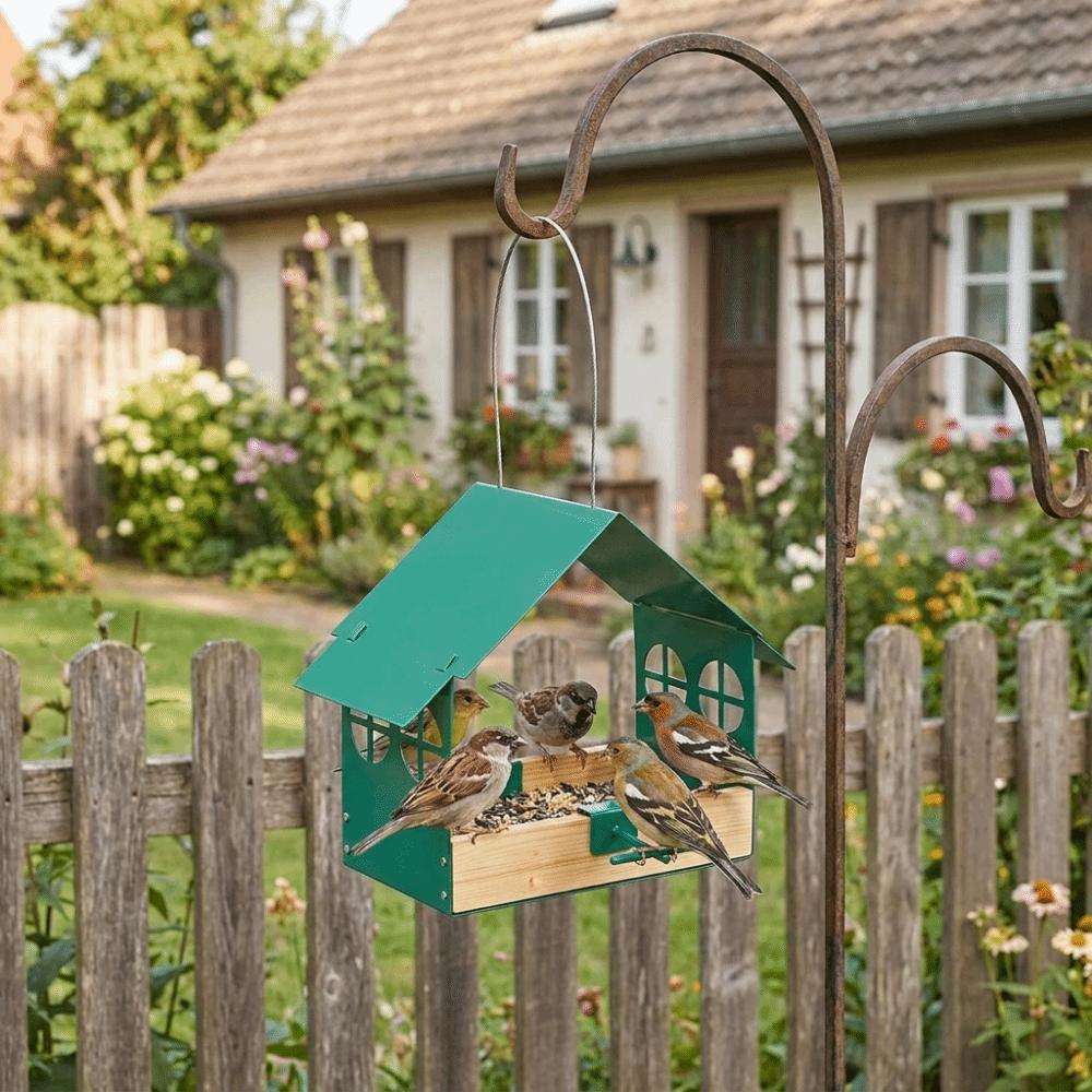 Large Capacity Hanging Bird Feeder Iron Bird Food Container Durable Bird Rest Station Outdoors