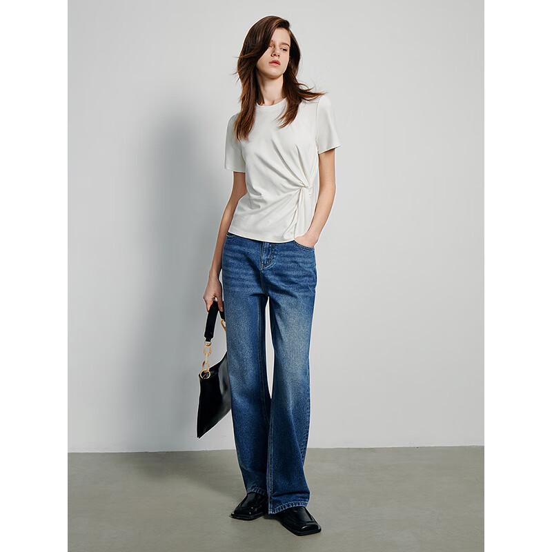 Chuyu Women's Twist Knot Irregular Round Neck Short Sleeve T-Shirt