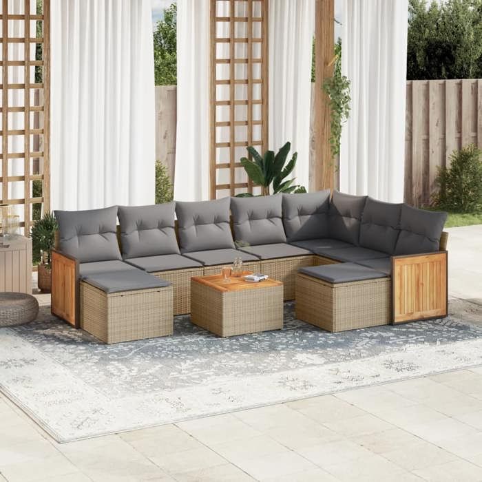 VidaXL Salon de Jardin avec Coussins 10 pcs, Canapés de Terrasse, Ensemble de Meubles de Patio, Mobilier d'Extérieur, Beige 3228229