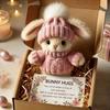 Handmade Mini Bunny Hug Easter Gift with Card Stuffed Plush Bunny Figurine In A Box Cute Pocket Bunny Emotional Support Gift for Women Men