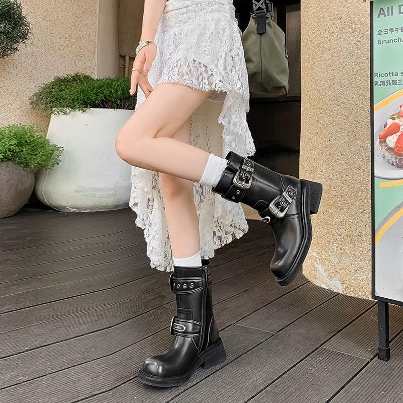 Nappaversion~ Maillard western korta stövlar dam läder mellanhöga retro Martin-stövlar mellanhöga stövlar lokomotivstövlar westernstövlar