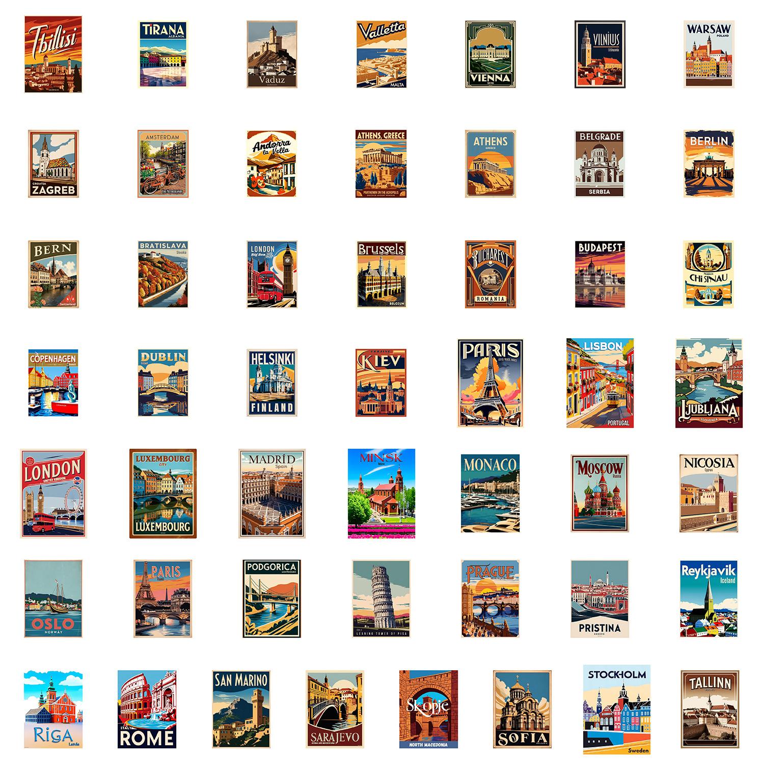 

50 шт. Туристические наклейки европейских городов, наклейки со знаменитыми достопримечательностями, для DIY, чемодана, багажа, чемодана, холодильника, наклейка на машину