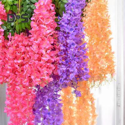 12 Pcs Artificial Wisteria Flowers UV Resistant Faux Wisteria Flowers Hanging Fake Flowers Vine for Patio Party Backdrop Home Indoor Decorations