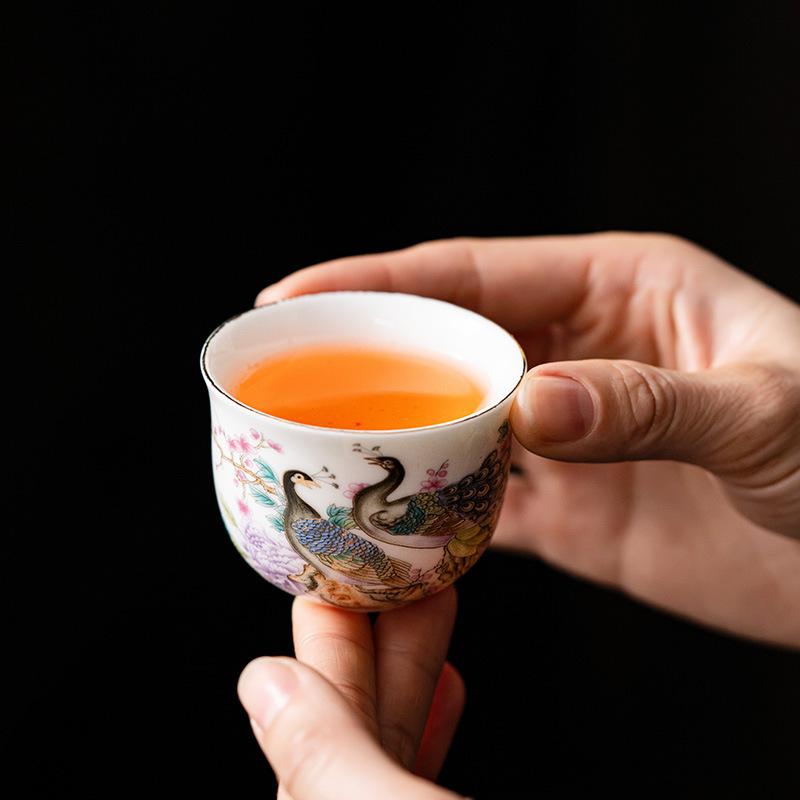 Leather box suet jade peacock kung fu tea set hover cover bowl phoenix pot gift box set high-end office gift