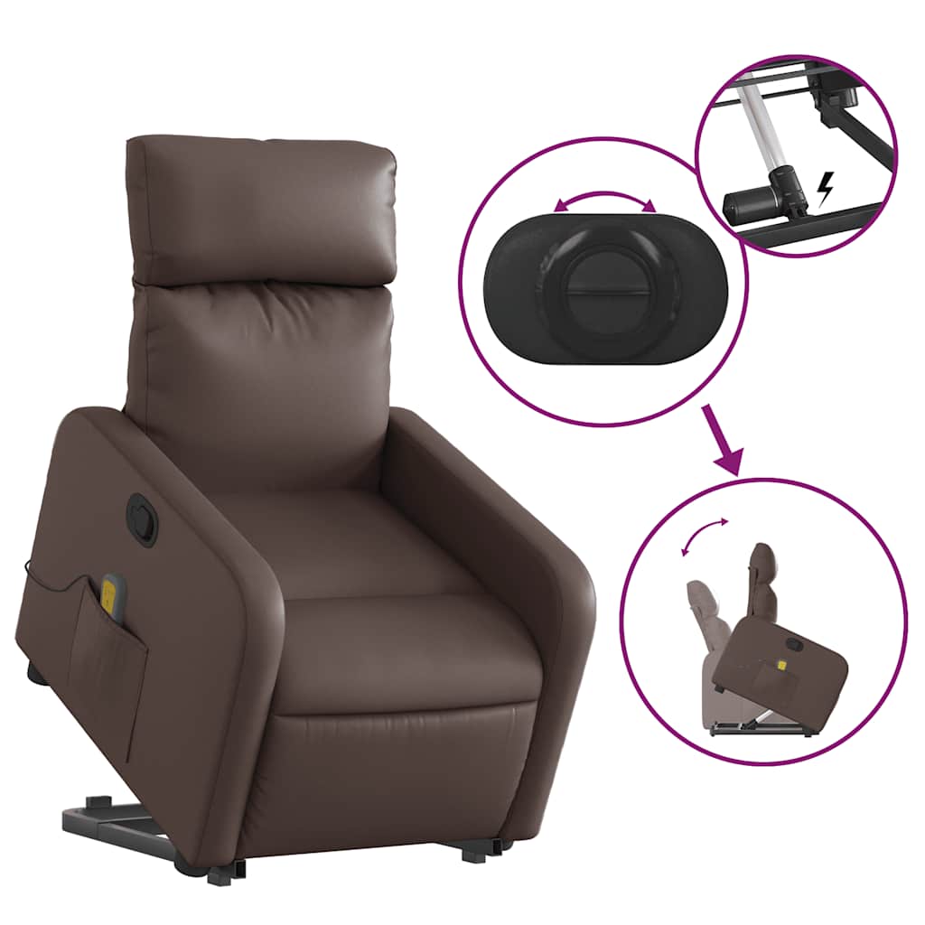 Vidaxl Lift-Up Massage Chair, Reclining, Brown, Eco-leather