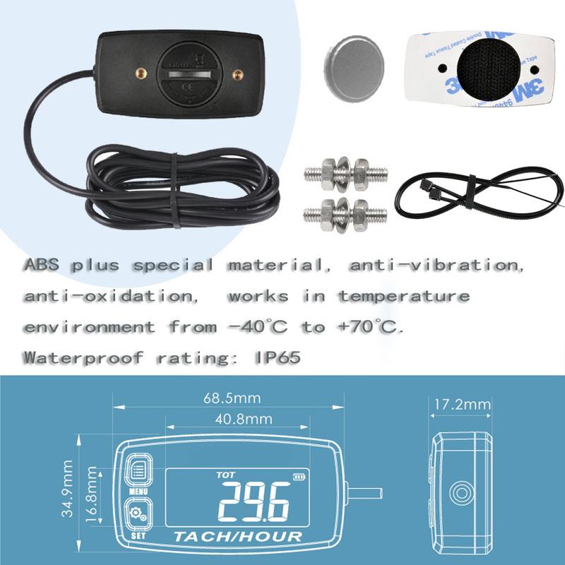 Tach Hour Meter Digital Tachometer Engine Resettable Maintenace Alert RPM Hour Meters for Motor Chainsaws Boats ATV