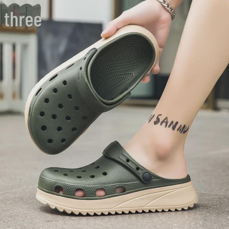 Męskie transgraniczne antypoślizgowe sandały z zakrytymi palcami z grubą miękką podeszwą na lato do użytku na zewnątrz i na plaży.