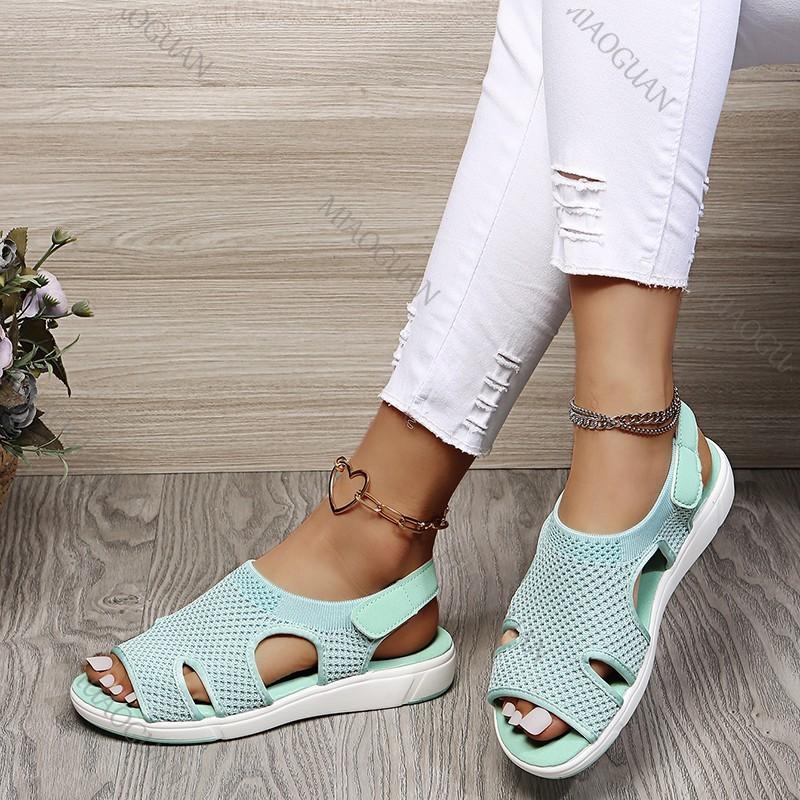 Fashion Women's Shoes Flat Sandals Summer Weaving Mesh Breathable Leisure Shoes for Women Solid Color Roman Slip on Sandales Large Size
