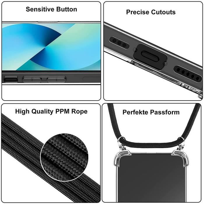 Coque Bandoulière - E.F.CONNECTION - pour iPhone 12 Pro Max - Souple - Transparent - Vert Nuit