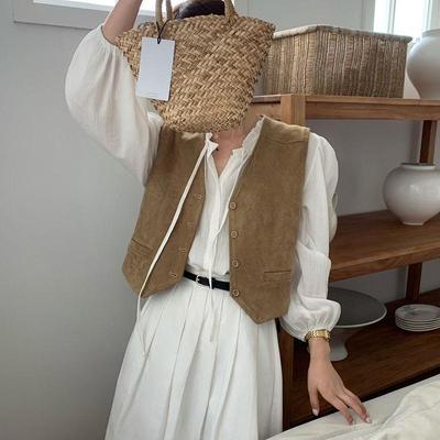 Women's 2025 Autumn Retro V-Neck Sleeveless Cardigan Vest - British Style Layered Outerwear