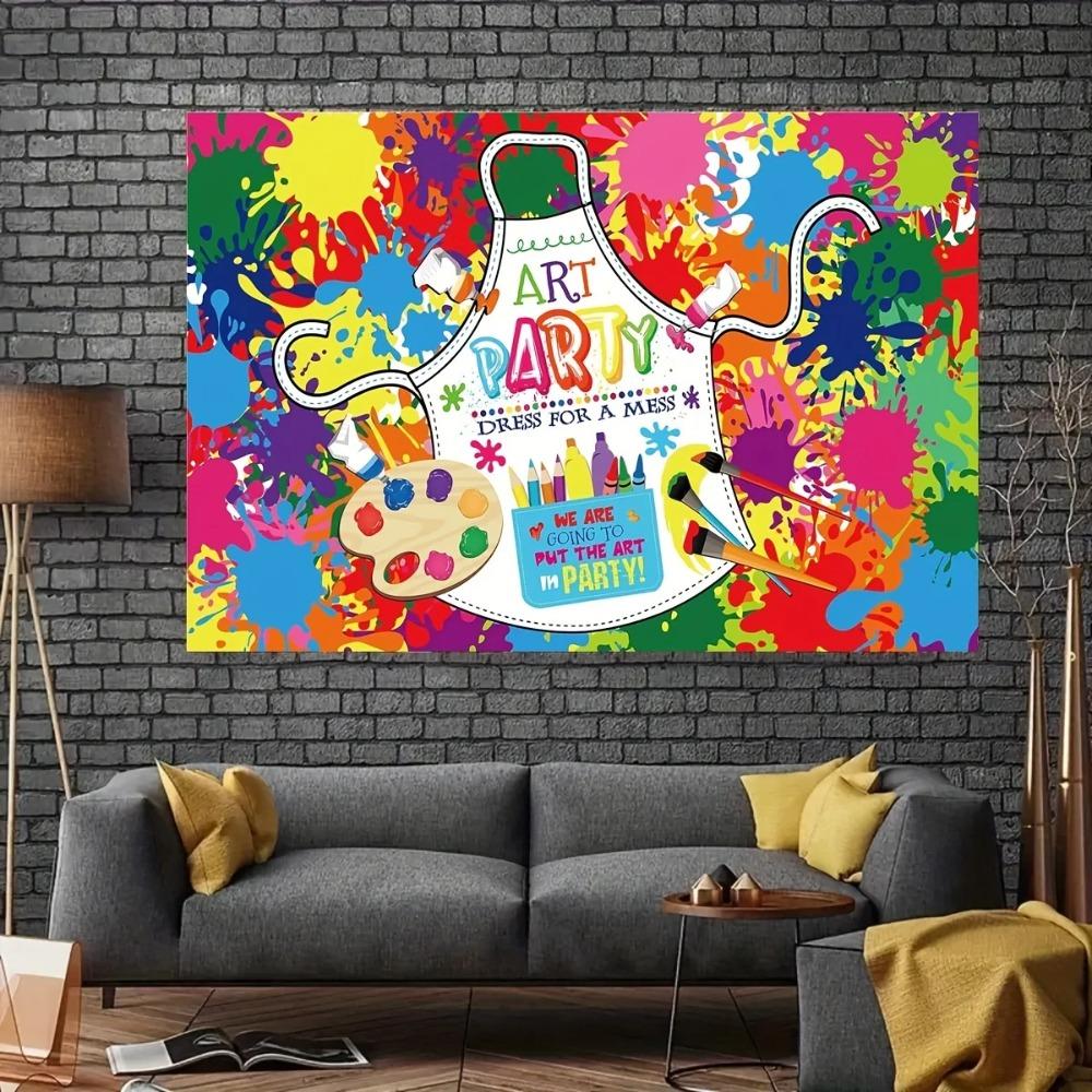 Let's Paint Photography Backdrop Mess Watercolor Art Graffiti Painting 80's 90's Baby Kids Birthday Slime Party Photo Background