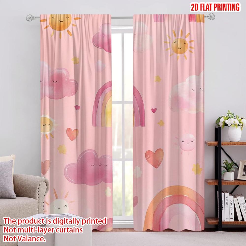 

2pcs,2D plane printing Curtains&Window Treatment Dreamy Pink Sky Polyester Woven (without rod) Art Deco Festive for Bedroom, 52.50 × 116.00 cm 2 pcs