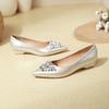 French rhinestone pearl thick heel pointed single shoes women's 2025 new Huizhou women's shoes soft leather comfortable shallow low heels