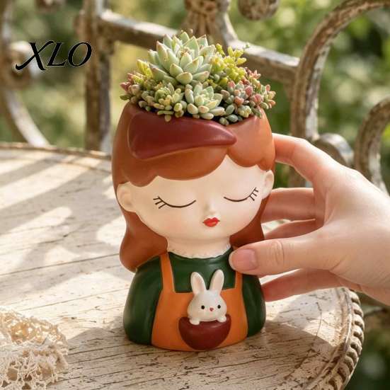 Compact Resin Pot for Windowsill Cute Head Planter, Succulent Little Girl Flower Pot, Human Small Flowerpot Succulents Face Cactus Plants Container,