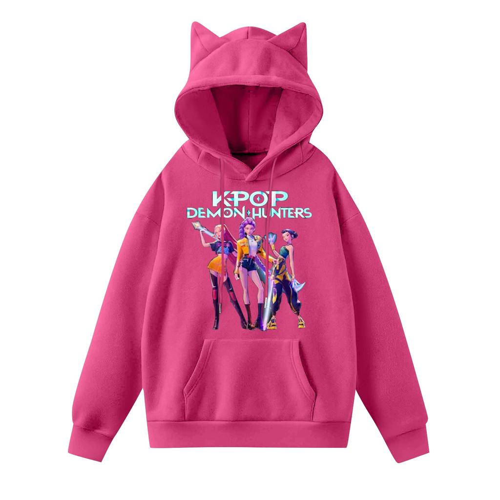 Ladies Fashion Casual Long Sleeve Printed Round Neck Hoodie Pullover Top With  Pockets