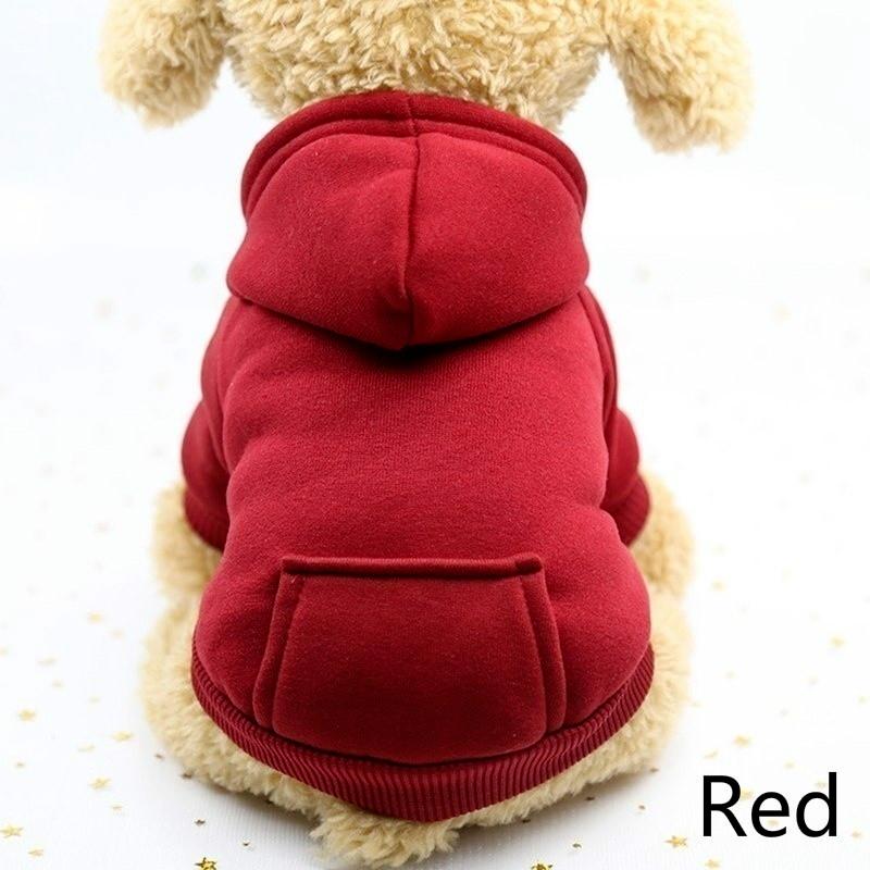 Pet Autumn and Winter Sports Jacket Warm Dog Clothes with Pockets Solid Color Fleece Hoodie