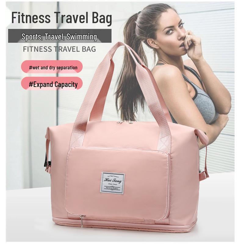 Skládací cestovní taška: Přenosná taška na jógu a fitness s oddělením na mokré a suché věci pro krátké výlety