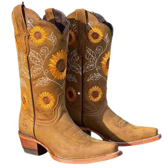 

Женские сапоги на толстом каблуке, модные рыцарские туфли с принтом подсолнечника 36 хаки