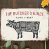 Vintage Metal Tin Sign , The ButcherS Guide Wall Art Decor, Curts Of Beef Poster for Home Living Room Bedroom Garden Garage Cafe