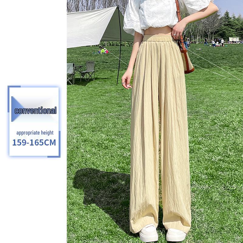 Women's Navy Blue Ice Silk Wide-Leg Pants: High-Waisted, Lightweight, Sun-Protective, Casual Trousers.