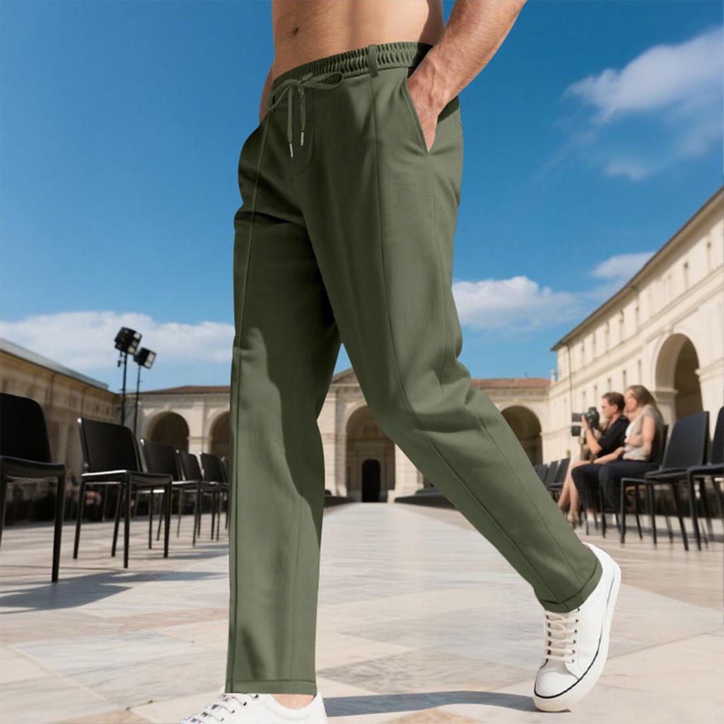 Men's Solid Color Straight Leg Plus Size Slim Business Casual Pants