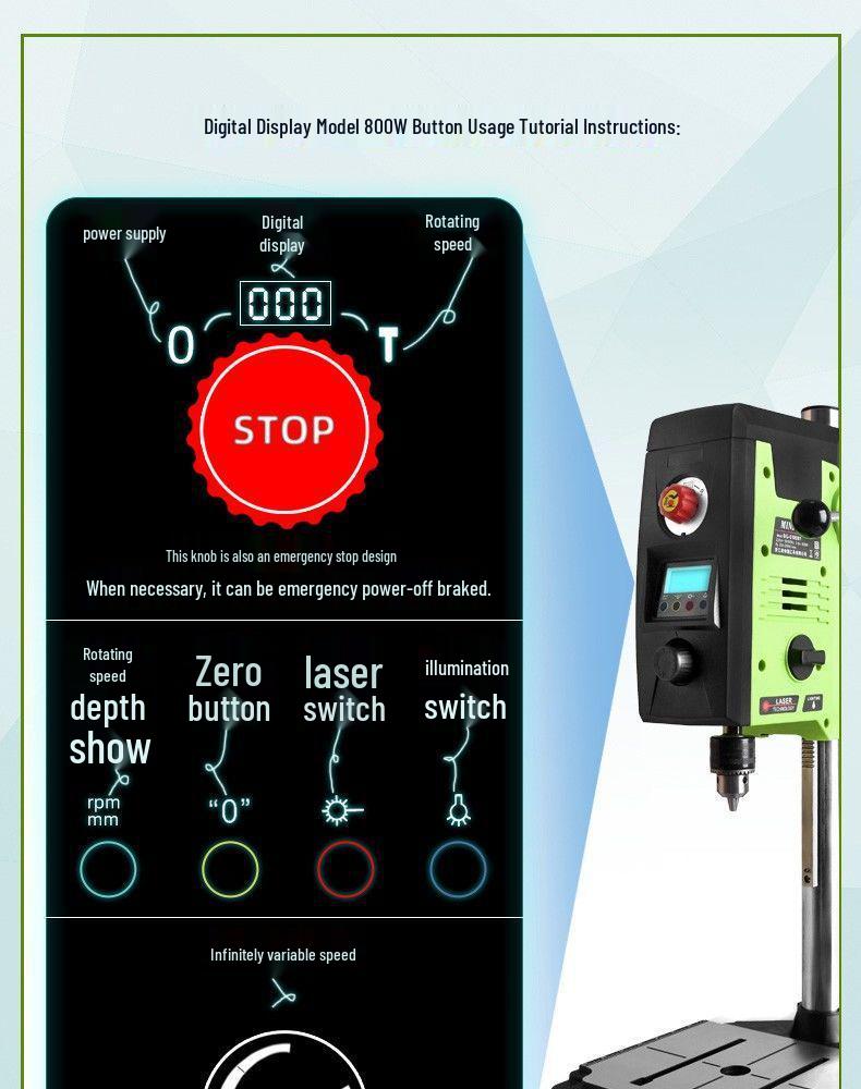 220V Mini Bench Drill with Digital Display - Multipurpose High Precision Tabletop Lathe & Milling Machine for Household and Industrial Use