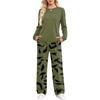 Women's Casual Printed Long Sleeve Round Neck Loose Fit Pajama Set with Pockets for Home Wear