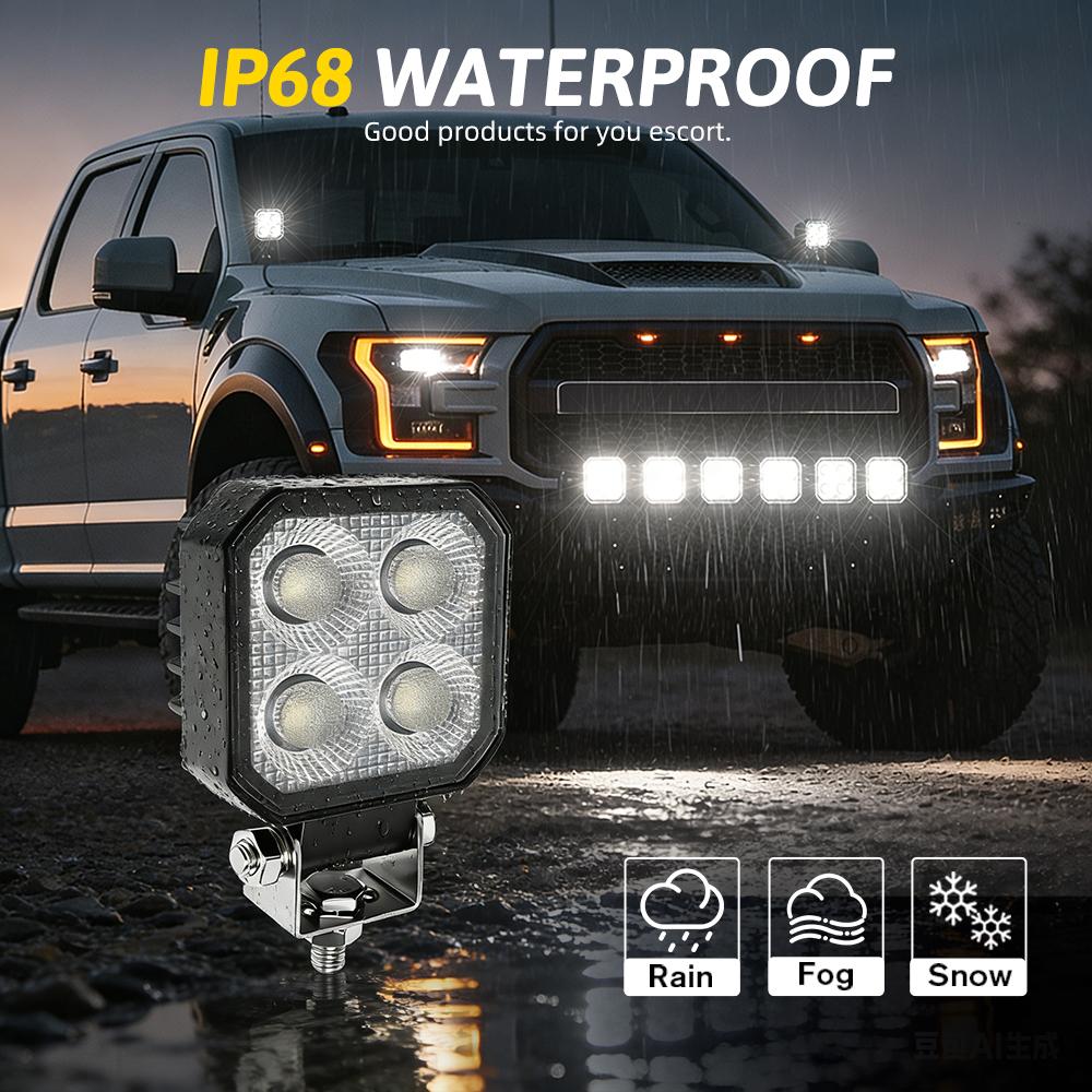 HAOLIDE 4INCH LED Square Work Light 12V 24V IP68 6000K LED Pods for Truck ATV Off-road Use Agricultural Engineering Vehicle