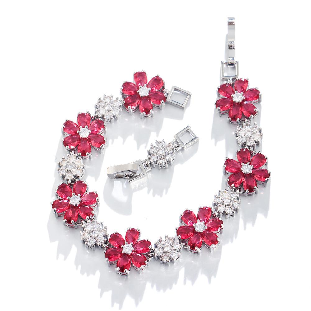 CMM Gorgeous Gold Color Green Cubic Zirconia Flower Charm Link Women Wedding Party Bracelets Jewelry Gift