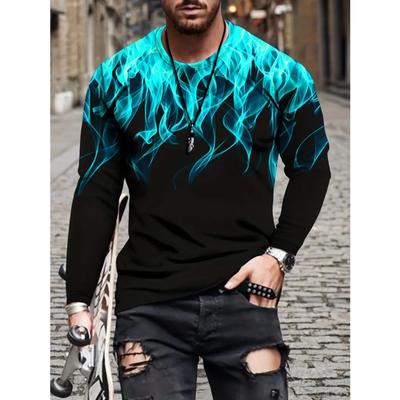 Mens Flame Pattern Long Sleeve T-Shirt - Eye-Catching Graphic Tee for Summer - Fashion-Forward, Comfortable, and Premium Quality Casual Outfit