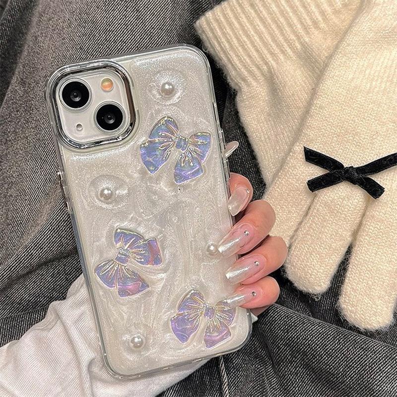 Glitter Butterfly Phone Case for IPhone17Promax Pearl Bow Tie for Apple 16 Rhinestone Silicone Women's New Model