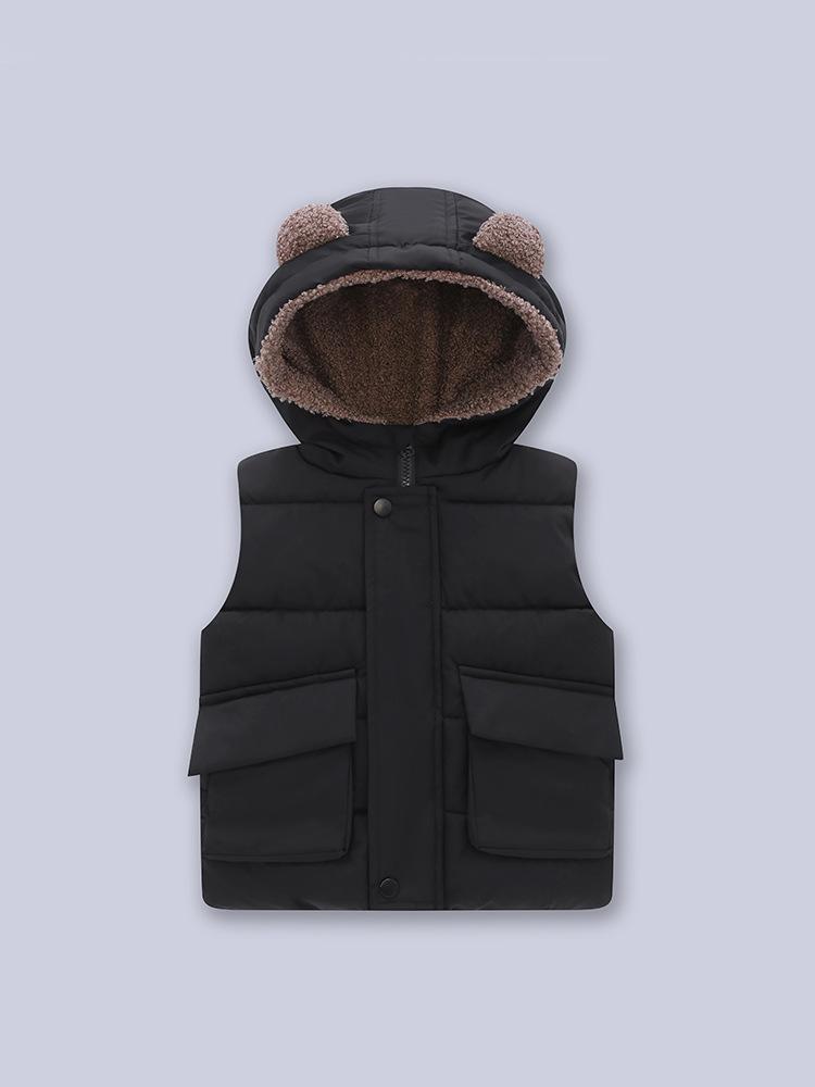 Children's Hooded Vest Padded Sleeveless Jacket with Plush Lining and Ear Detail Soft Warm Outerwear for Fall Winter