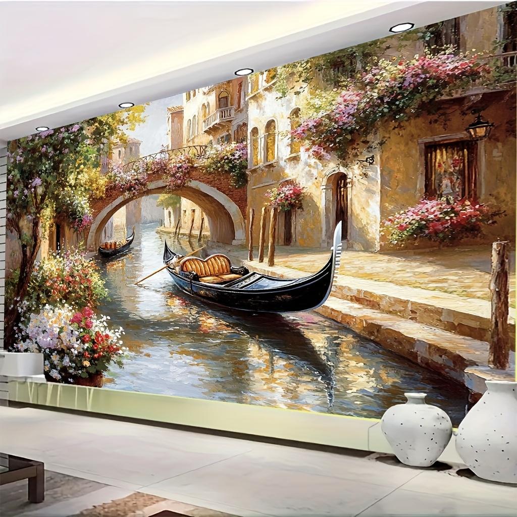 Venice Gondola Ride Tapestry - Romantic Italian Canal Scene with Ancient Bridges & Floral Decor, High-Quality Polyester Wall Han
