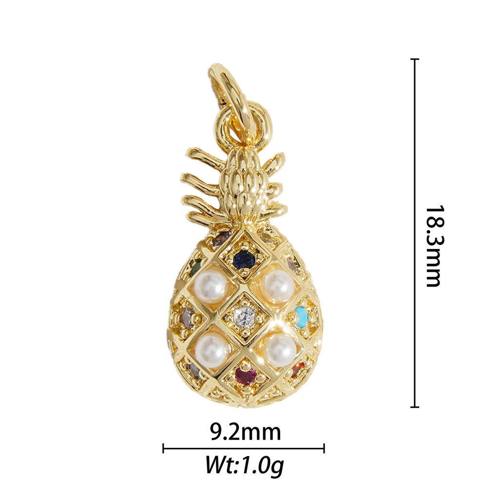 Hot Sale Custom Gold Plated Brass Zircon Paved Strawberry Lemon Cherry Apple Watermelon Pendant Charms DIY Jewelry Making