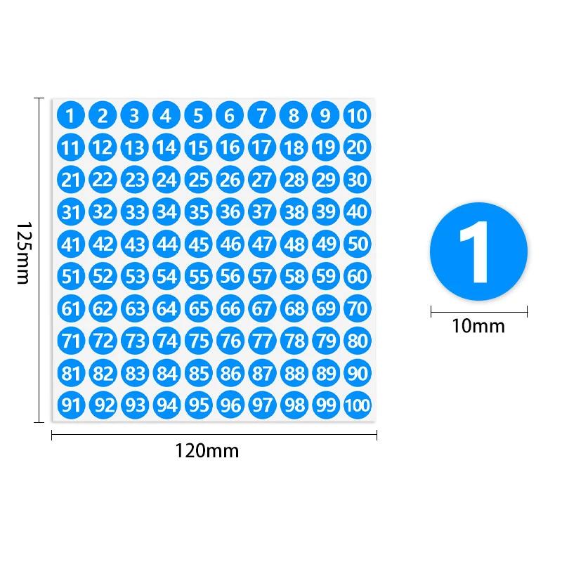 20 Sheets Number 1-100 Dot Label Stickers 1cm Width Round Waterproof Self-adhesive Digital Stickers Wide Use for Items Marking