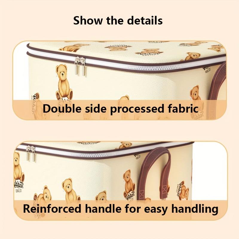 Borsa portaoggetti con motivo a orso dei cartoni animati, organizer per vestiti pieghevole con cerniera, contenitore versatile per guardaroba