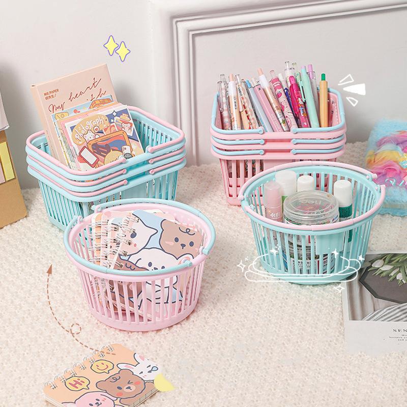 Neuer Kunststoffkorb-Organizer Tragbare Einkaufs-Aufbewahrungsbox Desktop-Kleinteile Spielzeug Obst Schreibwaren-Organizer Heimaufbewahrungskörbe