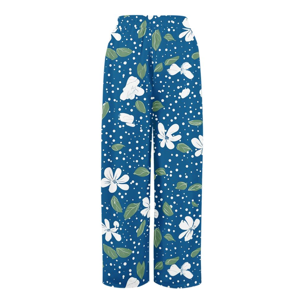 Wide Leg High Waist Floral Print Pants for Women with Drawstring Waistband and Relaxed Fit Lightweight Material for Casual Wear